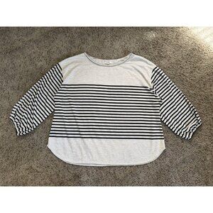 MAX STUDIO London Women's Top 3X Beige Black Stripe Coastal Nautical Beach Comfy